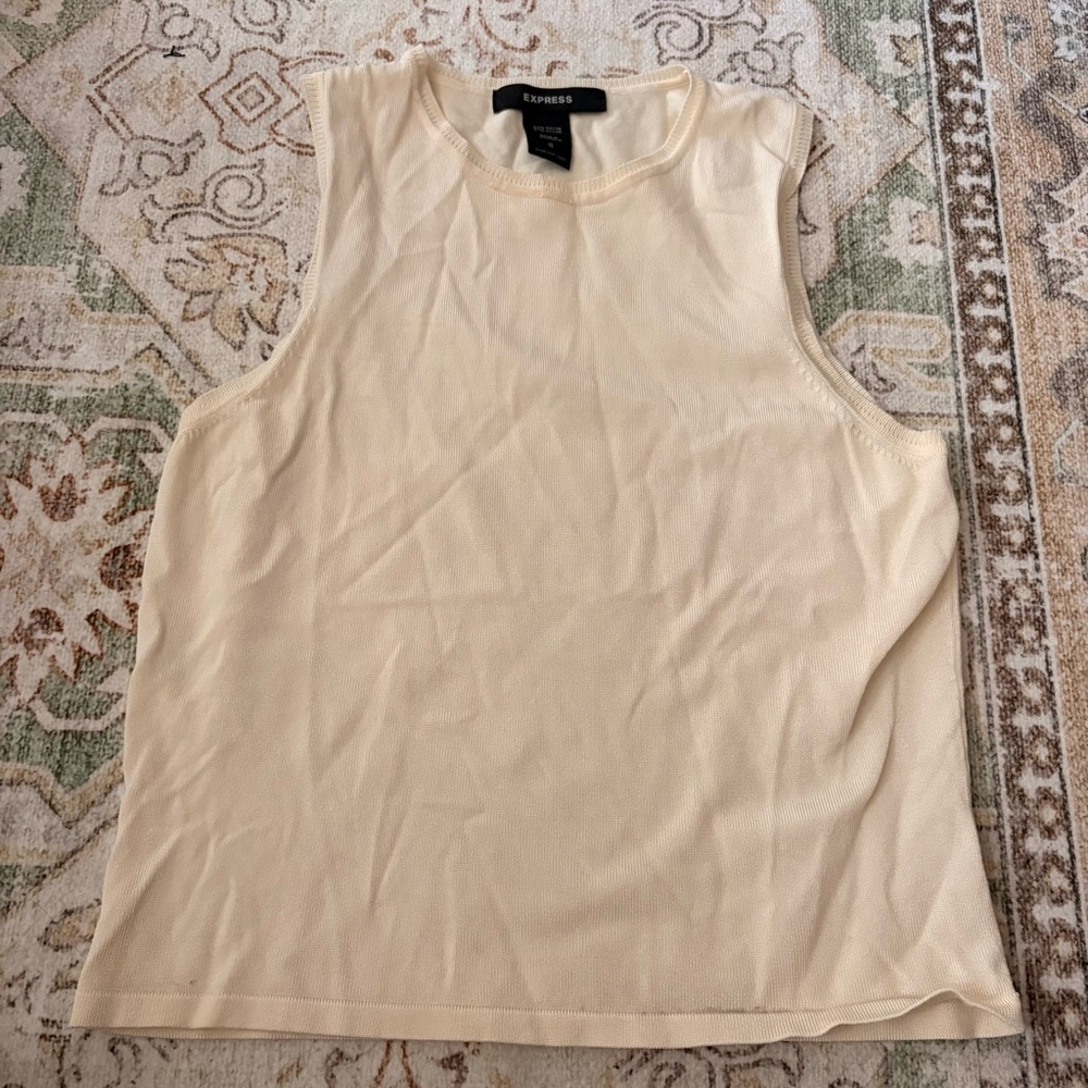 Vintage Express Women’s Sleeveless Ribbed Tank Top - Cream